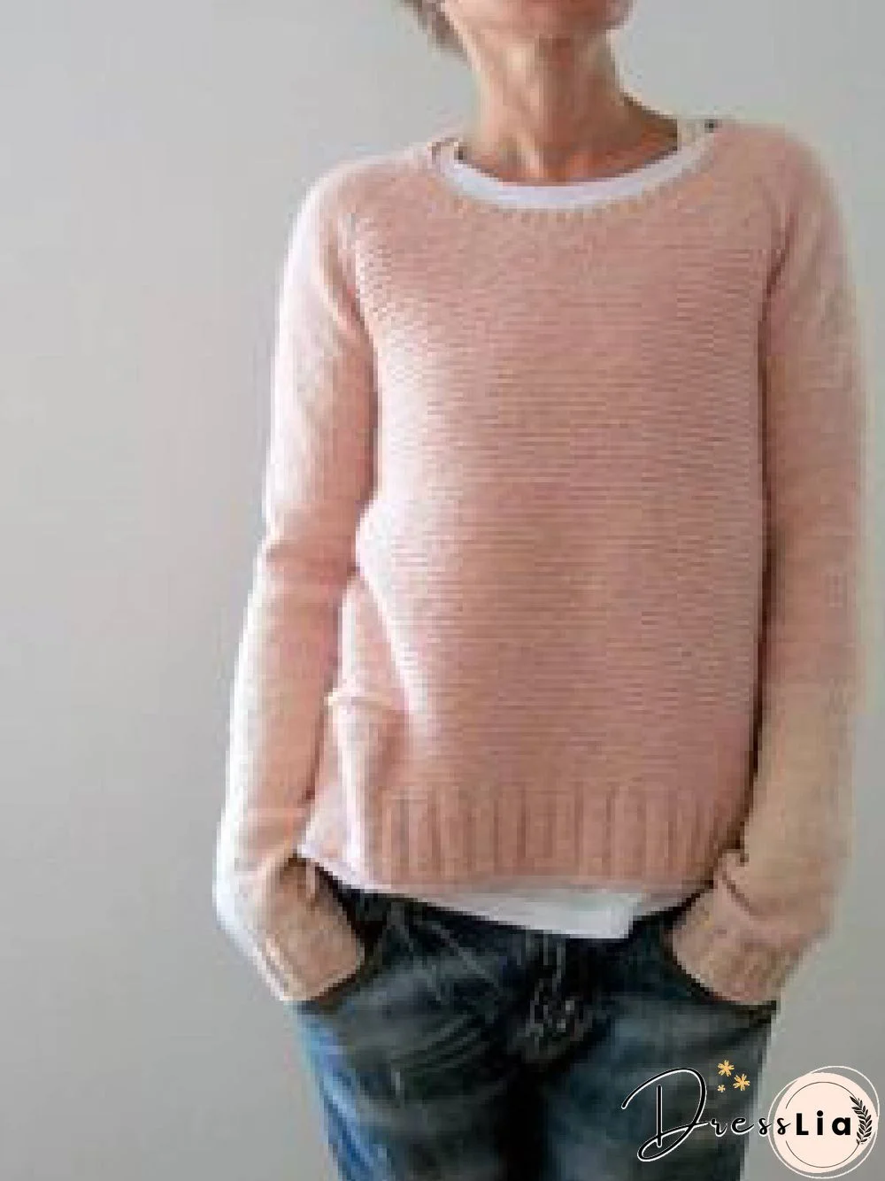 Pink Casual Round Neck Knitted Sweater