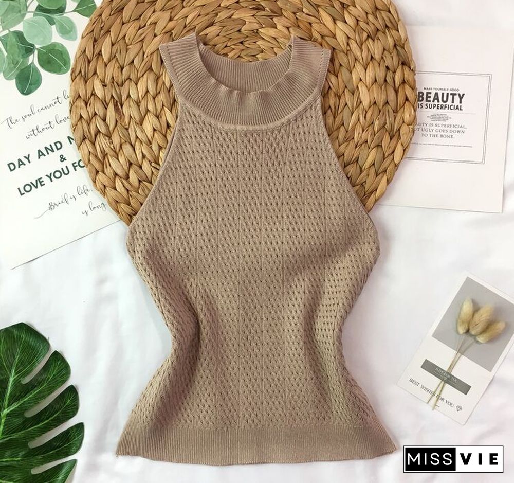 Knit Camis Top Women Knitting Off Shoulder Tank Crop Tops Girls Knitted Camisole Sleeveless Short Tee Shirts For Woman
