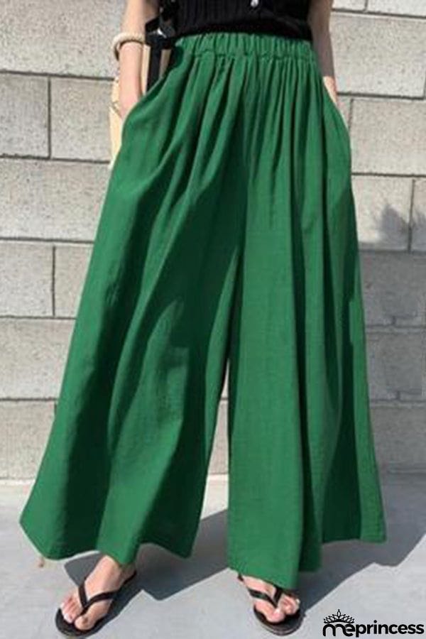 Summer Women's Fashion Solid Color Cotton Wide Leg Pants Casual Pants