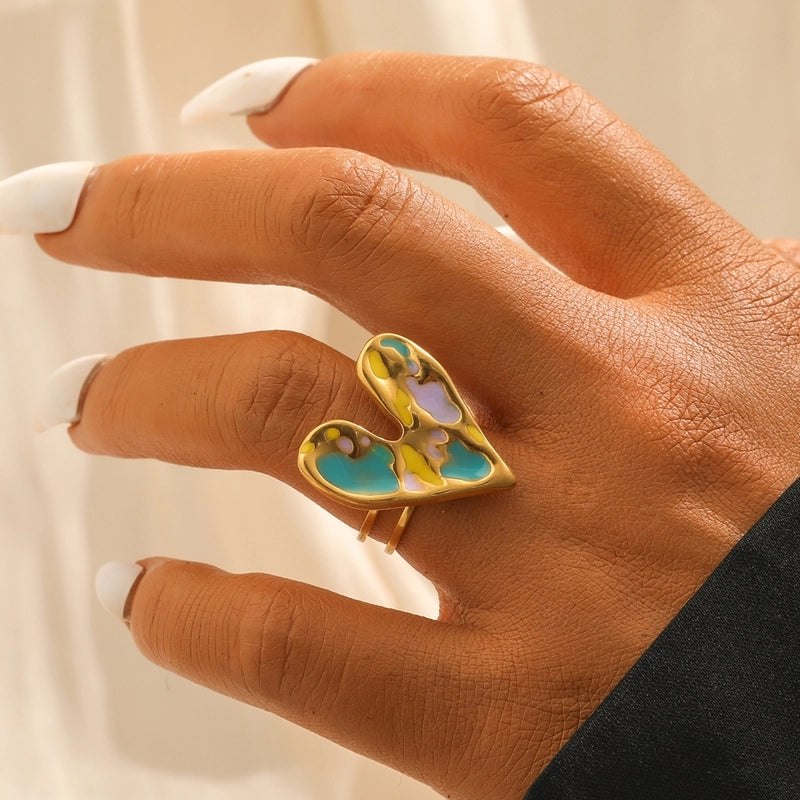 Elegant Minimalist Geometric 304 Stainless Steel Enamel Stainless Steel Rings