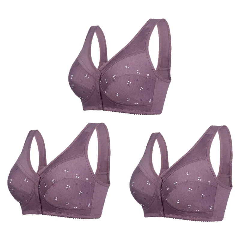 thdmladies 3 Packs Design for Senior Front Closure Cotton Bra thedmladies