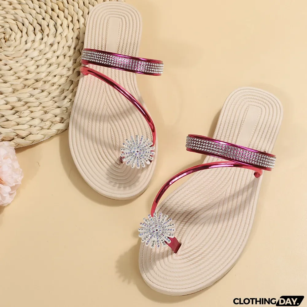 Red Fashion Casual Patchwork Rhinestone Round Comfortable Shoes