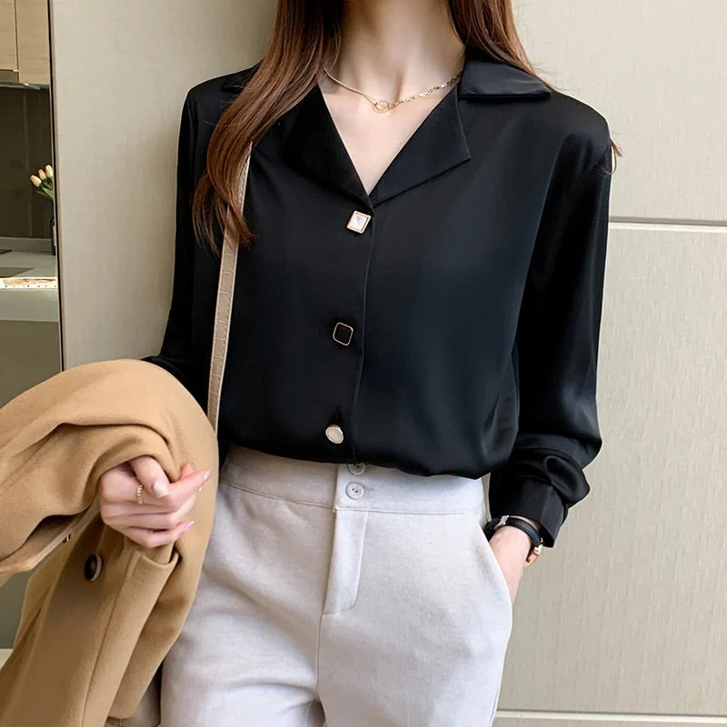 Long Sleeve Black White Blouse Tops Blouse Women Blusas Mujer De Moda 2021 V-neck Chiffon Blouse Shirt Blouses Femme Blusas E447