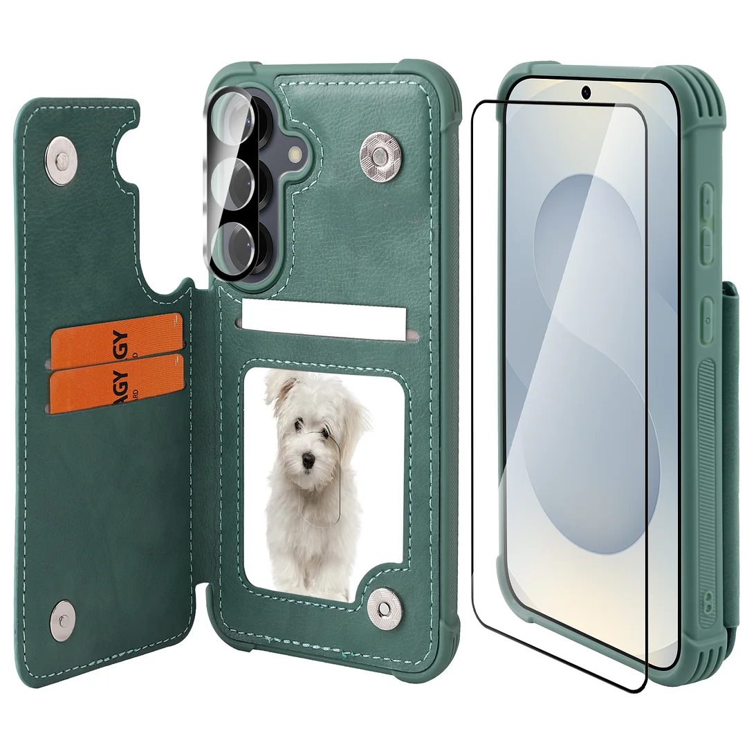 VANAVAGY Wallet Case Compatible for Galaxy S25 Plus 5G with Credit Card Holder and Coin Pocket