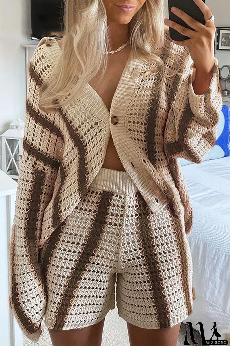 MidiSono - Head In The Clouds Crochet Cardigan Short Set