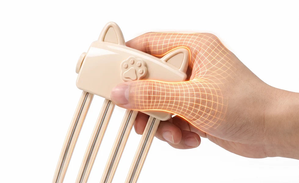 Heated root lift clip held comfortably in one hand