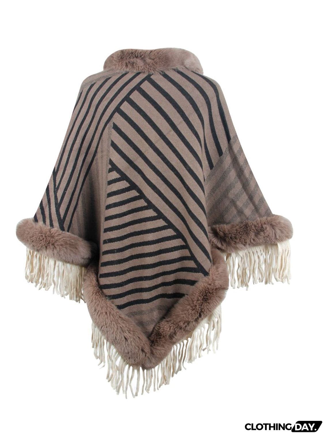 Striped Fringe Hem Poncho