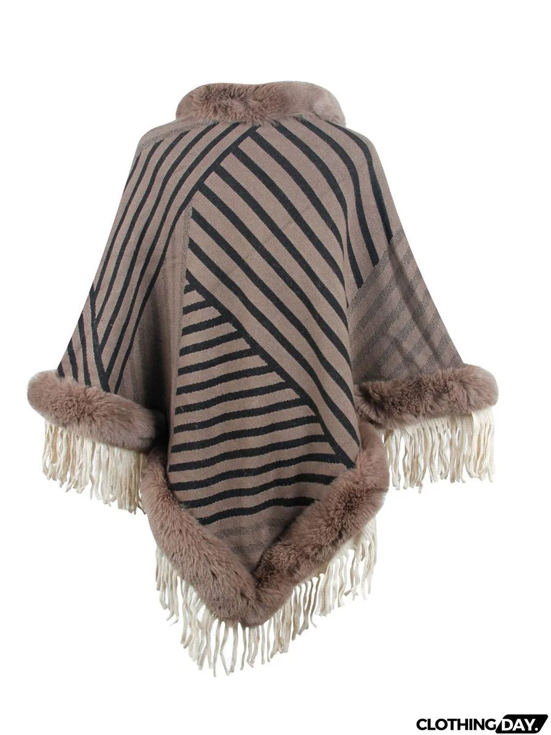 Striped Fringe Hem Poncho
