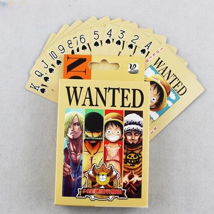 Anime surrounding One Piece Wanted playing cards