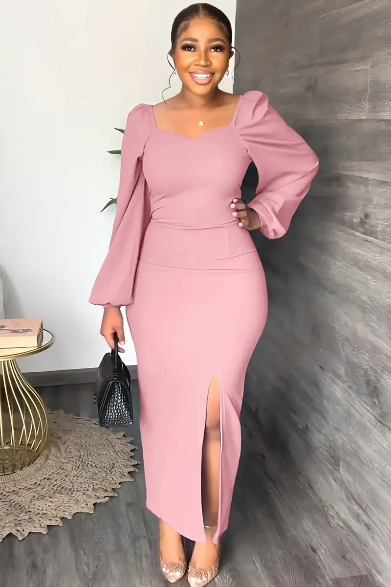 Square Neck Maxi Chiffon Dress with Front Slit Spa