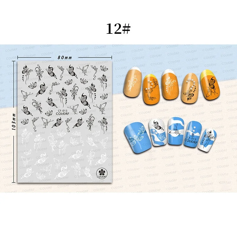 1 Sheet 3D Halloween Nail Sticker Christmas Skull Bone Snake Butterfly Maple Leaf Pattern Decals Manicures 3D Nail Decorations