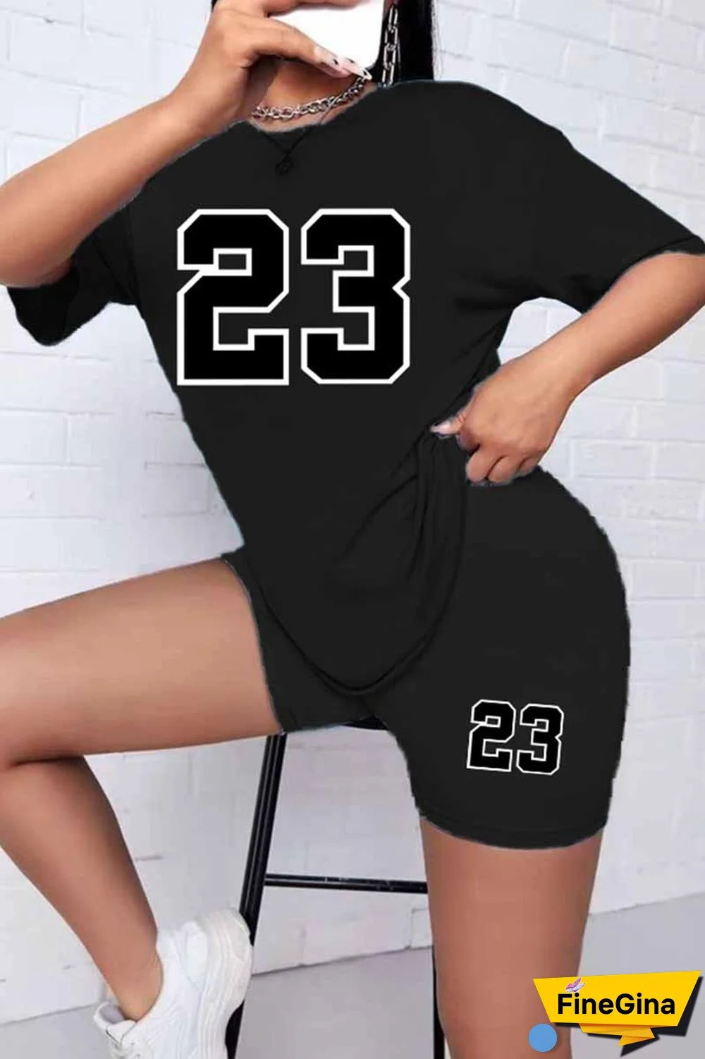 White Casual Print Patchwork O Neck Short Sleeve Two Pieces