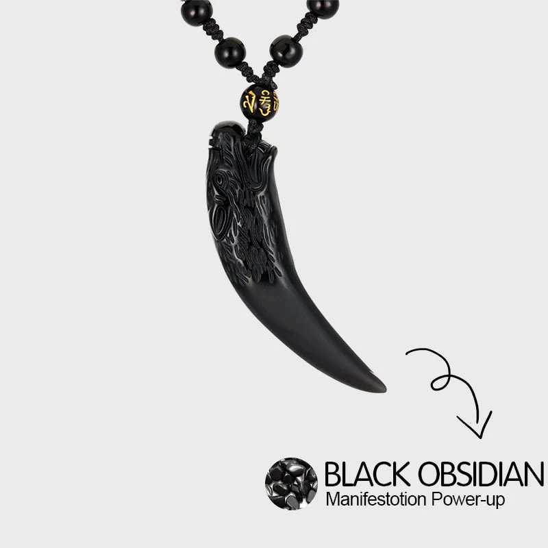 Black Obsidian Wolf Tooth Never Give Up Amulet Protection Necklace