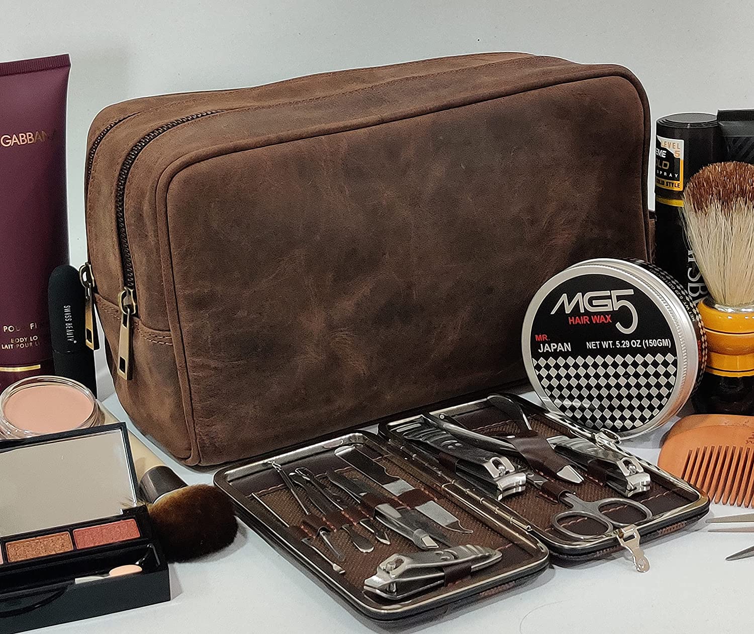 Genuine Leather Travel Toiletry Bag