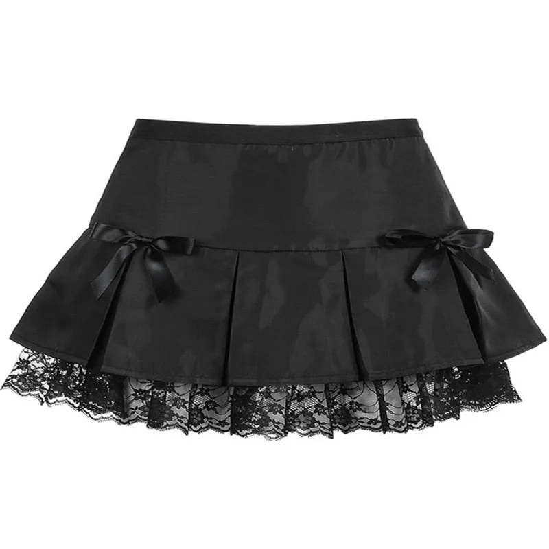 Black Goth Aesthetic Pleated Skirts Women Lace Low Waist Mini Skirt Punk Dark Y2K Dance Streetwear Ladies Sexy Short Skirt 2021