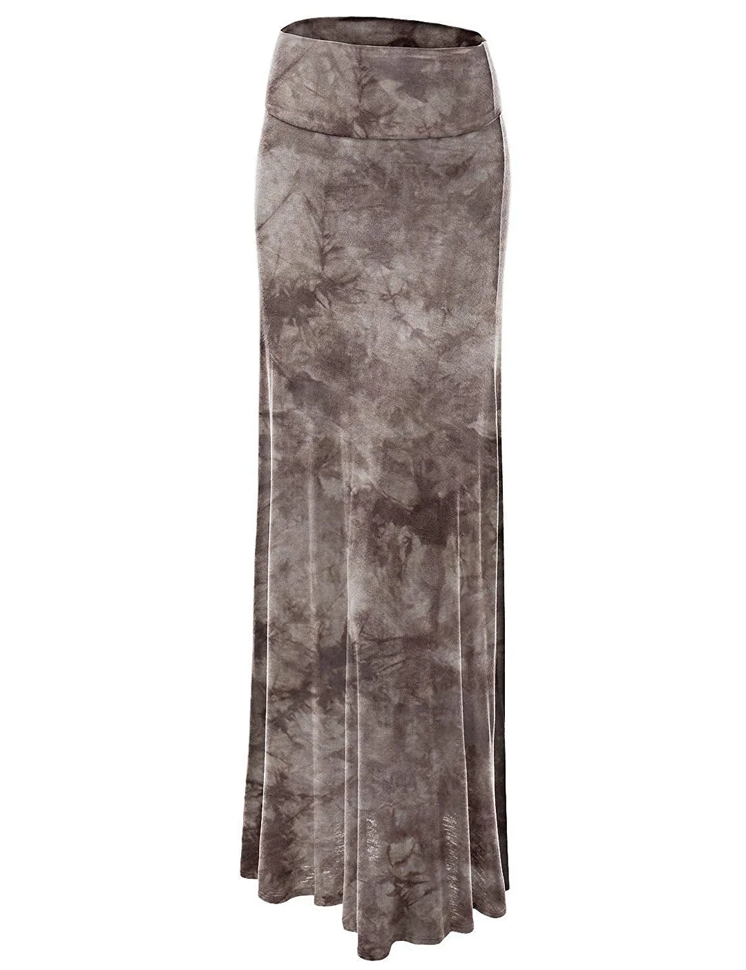 Women's Basic Solid Tie Dye Foldable High Waist Floor Length Maxi Skirt Plus Size