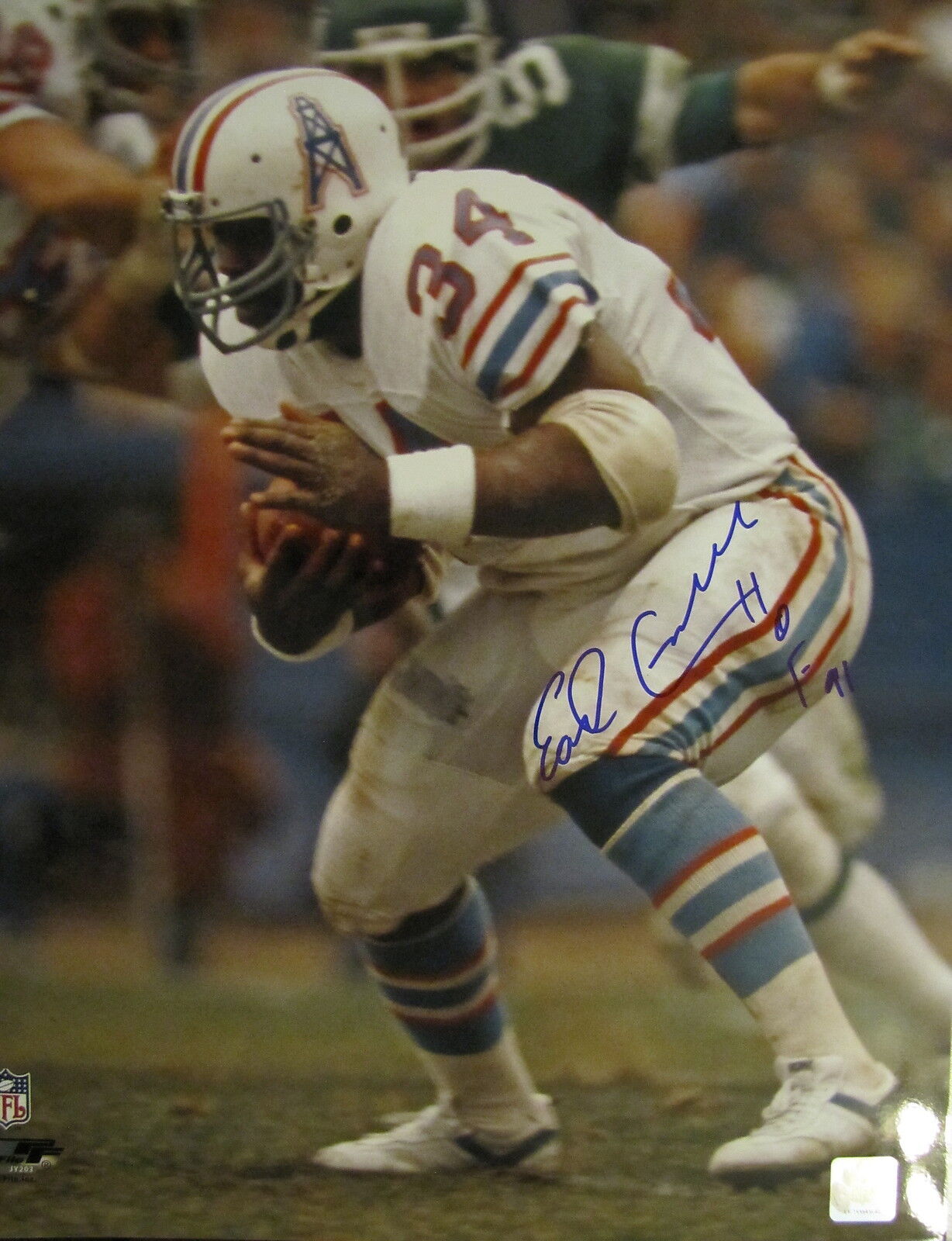 EARL CAMPBELL HOUSTON OILERS HOF 91 ACTION SIGNED 16x20