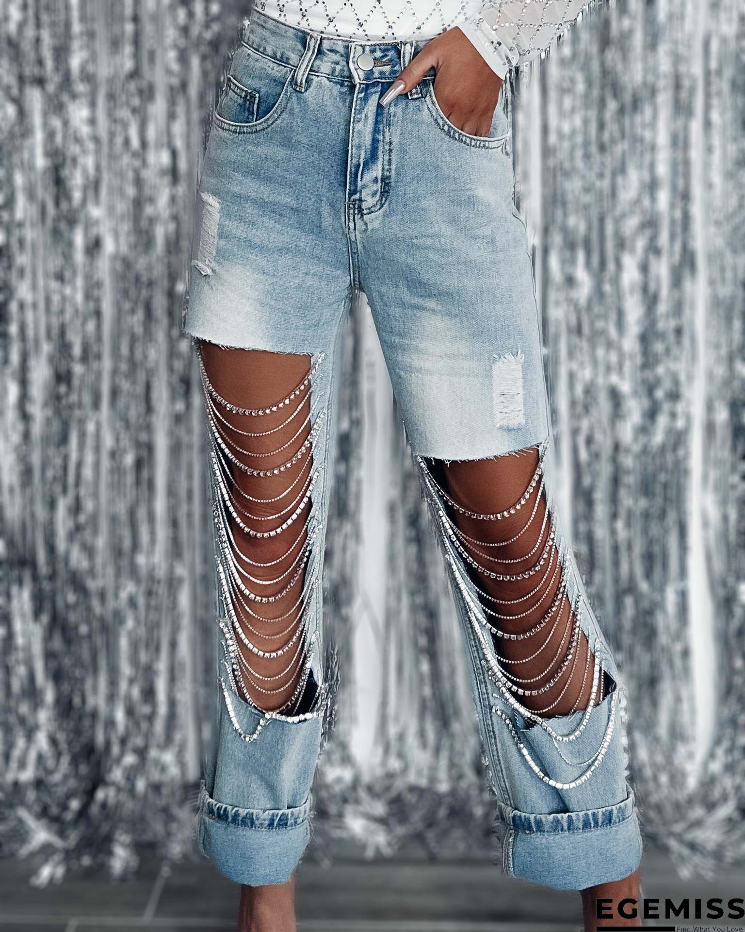 Baby Blue Street Solid Bandage Buttons High Waist Regular Denim | EGEMISS