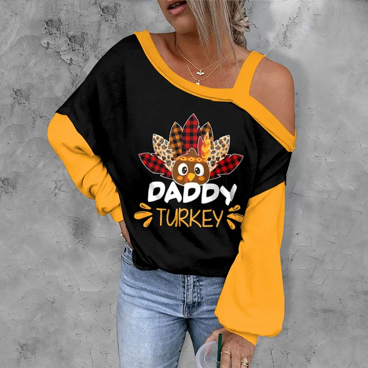 Wearshes Thanksgiving Daddy Turkey Print T-Shirt