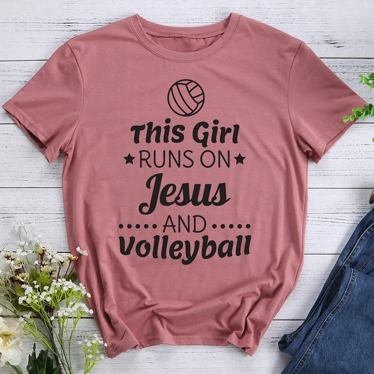 Volleyball Gift, Runs on Jesus T-shirt Tee -03772-Annaletters