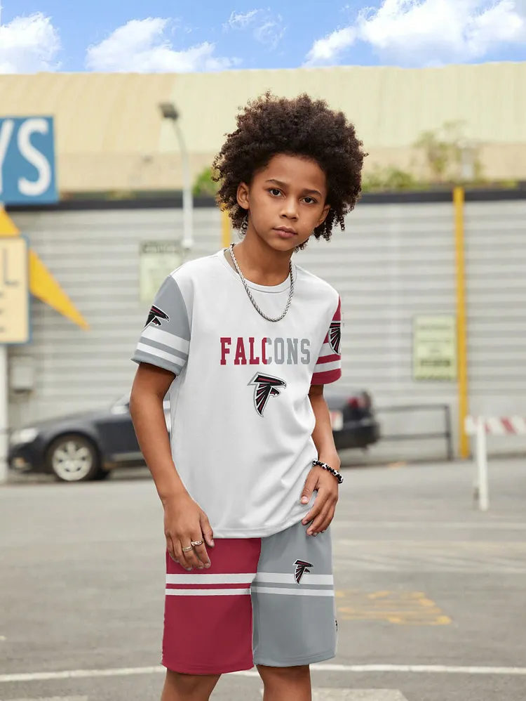 Atlanta Falcons New Design Kids（5-14Y)' Casual Crew Neck T-shirt And Drawstring Shorts  2pcs/Set