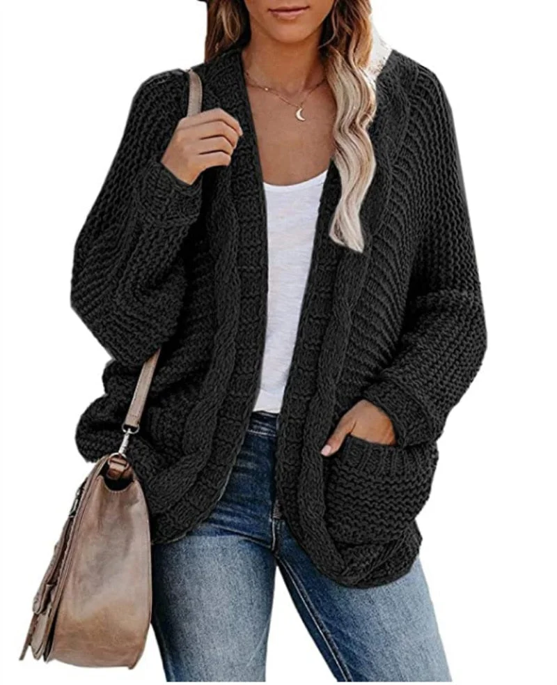 Fitshinling Batwing Sleeve BOHO Knitted Cardigan Pockets Holiday Oversize Winter Coat Twist Loose Vintage Long Cardigans Women