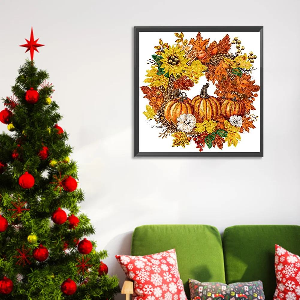 Diamond Painting - Partial Special Shaped Drill - Pumpkin Wreath(Canvas|30*30cm)