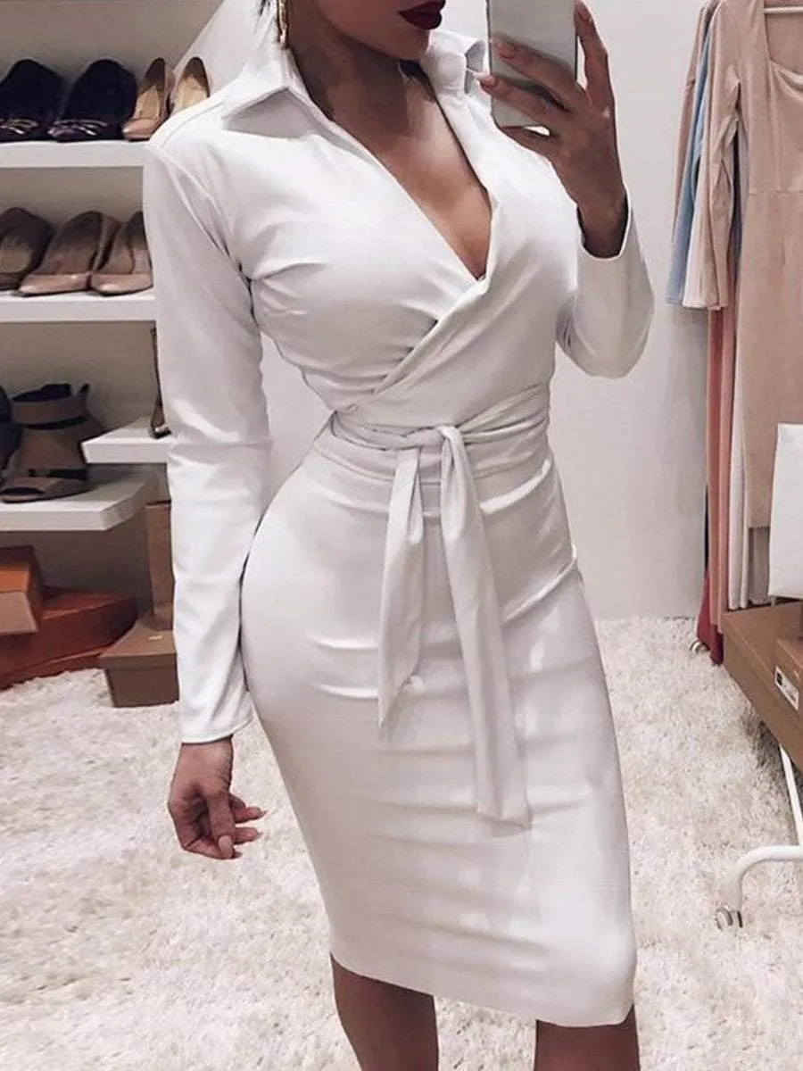Seamless V Neck Long Sleeve Waist Trimming Shaper Dress