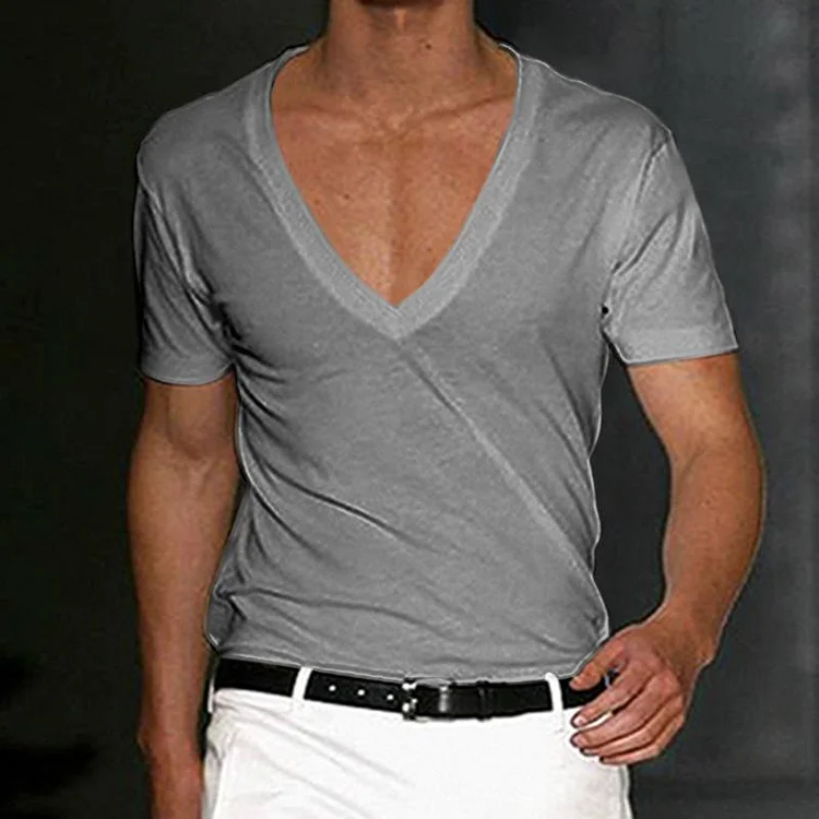 Men's Fitness Sports Solid Color Deep V Neck T-Shirt Radinnoo.com