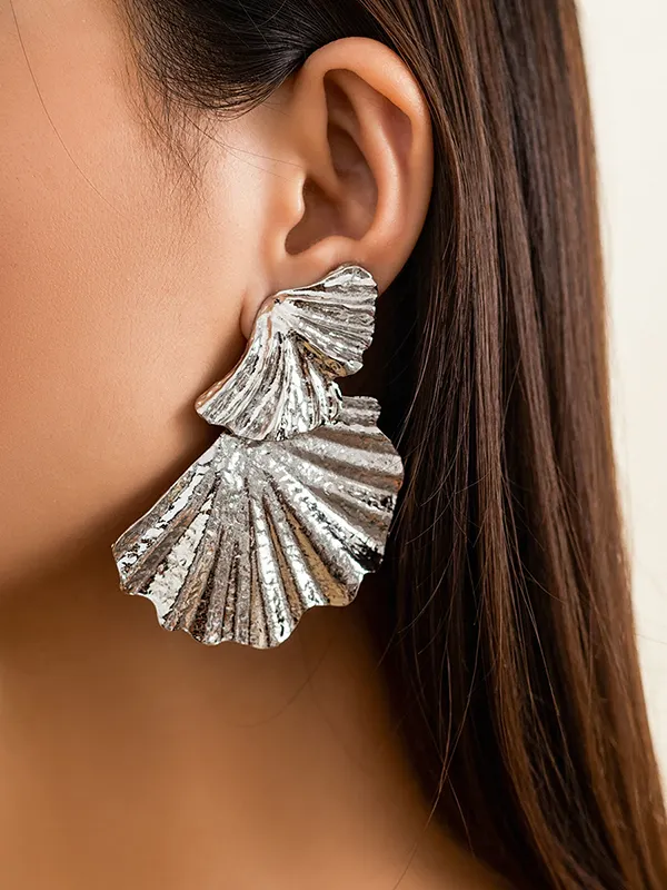 Solid Color Leaves Shape Geometric Drop Earrings SILVER-One_size