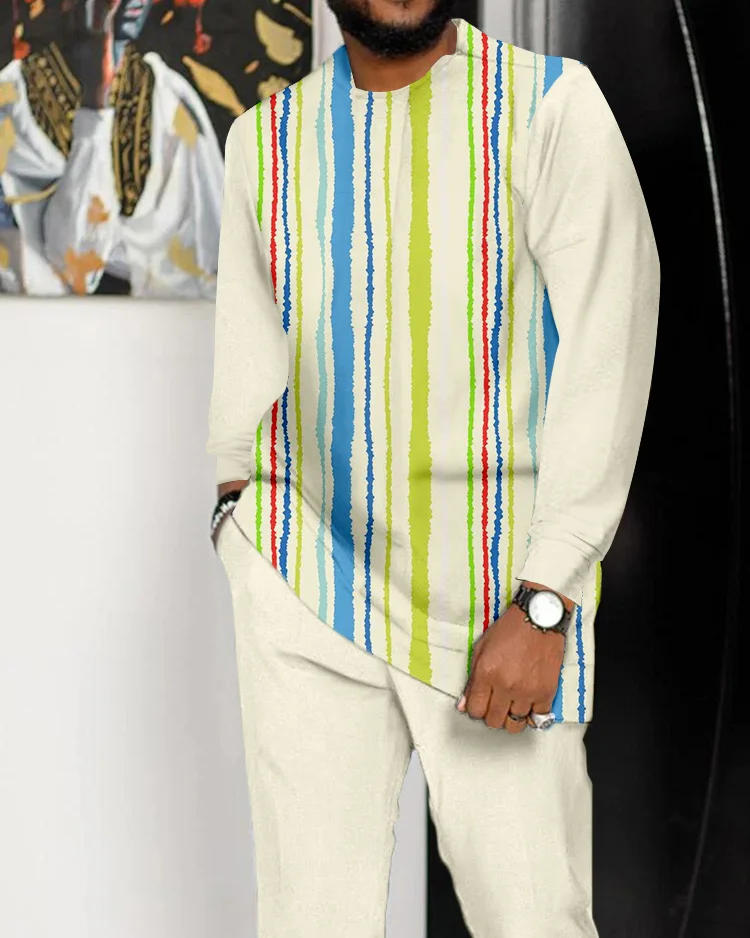 Men's Colorblock Printed Long Sleeve Walking Suit - 1081