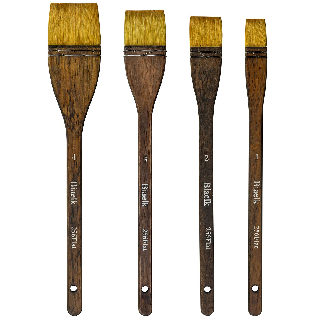 Free Shipping Biaelk 4PCS/Set 256Flat High Quality Goat Hair Wooden Handle Professional Watercolor Artist Art Supplies Paint Hake Brush,Size#1#2#3#4 Hake Brushes for Watercolor Painting