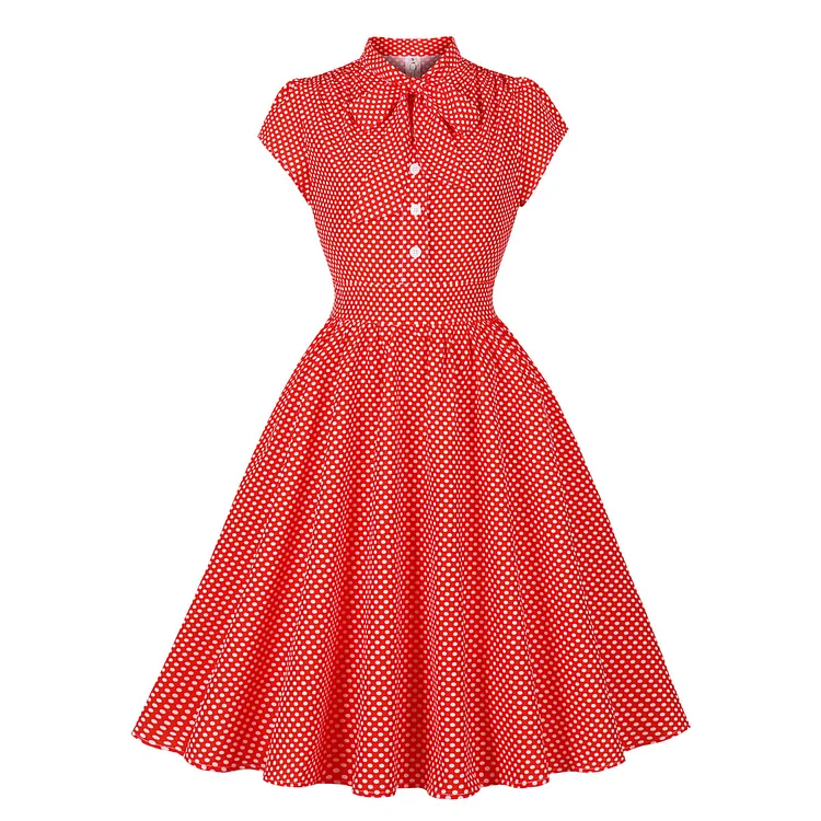 Summer Retro Elegant Polka Dot High Waist Midi Dress