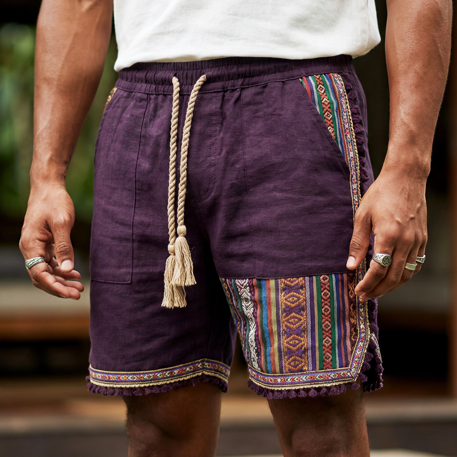 Turquoise Cotton Boho Fringe Dress with Embroidered Pattern and Deep V-Neckline for Women