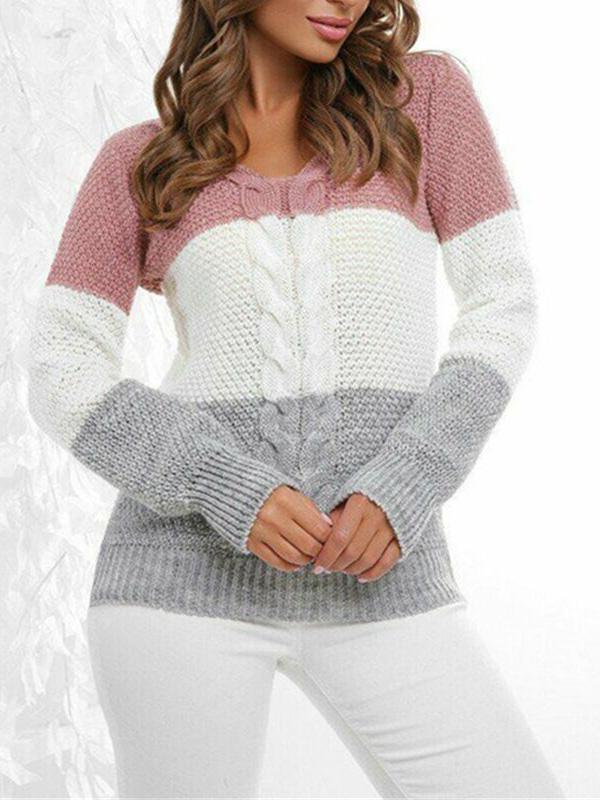 Women's Knitted Long Sleeve V-neck Sweater Top