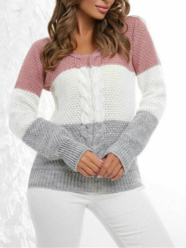 Women's Knitted Long Sleeve V-neck Sweater Top
