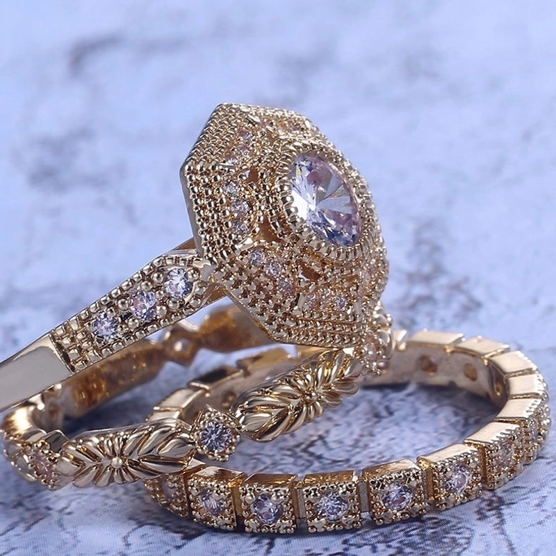 Luxurious Geometric Copper Plating Zircon Rings
