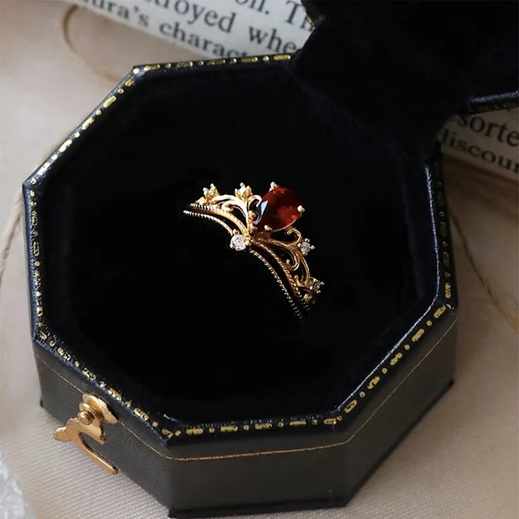 Olivenorma Red Garnet Crown Stackable Adjustable Ring Set