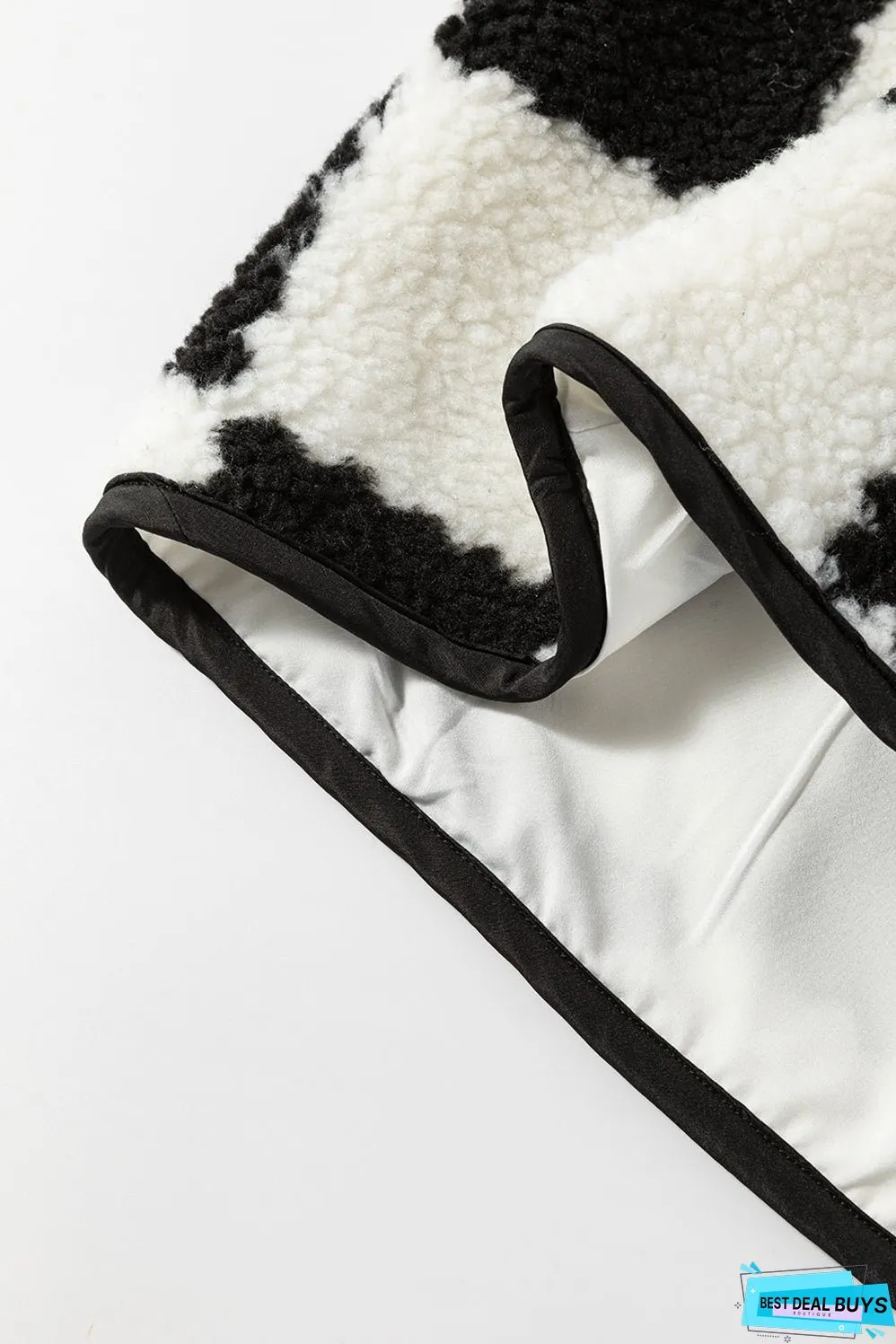 Black Checkered Sherpa Collared Jacket Vest