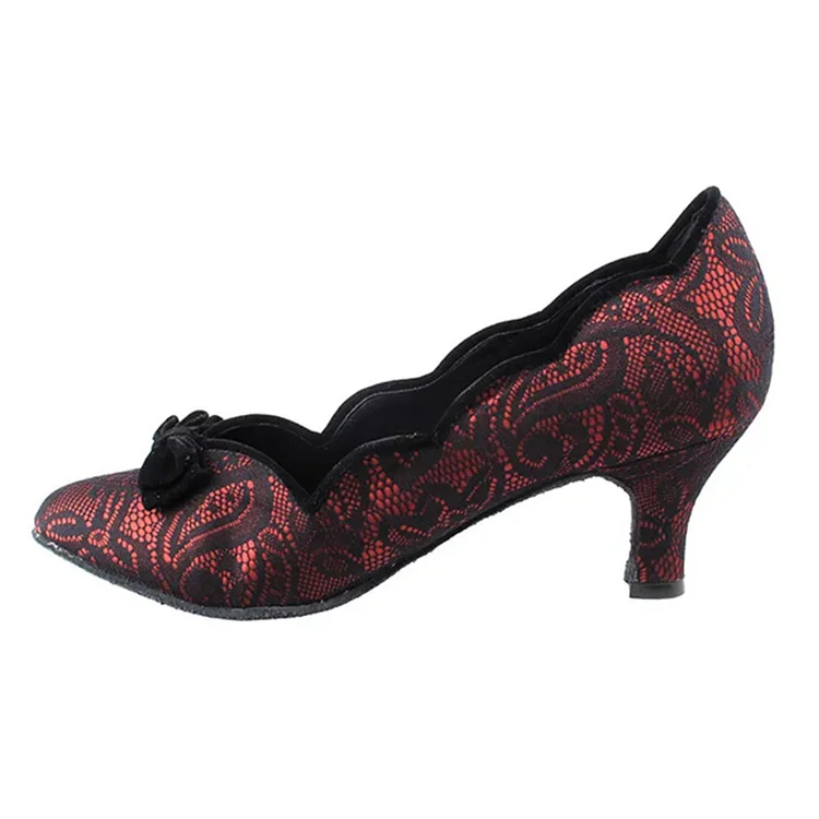 Red and Black Lace Vampire Vintage Low Heel Pumps for Halloween |FSJ Shoes