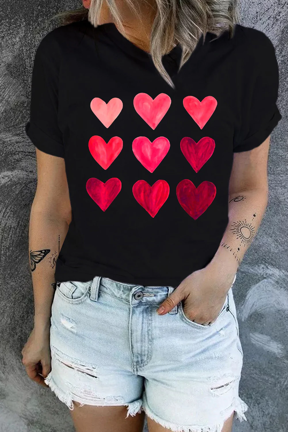 HEART-SHAPED ROUND NECK SHIFT CASUAL T-SHIRTS