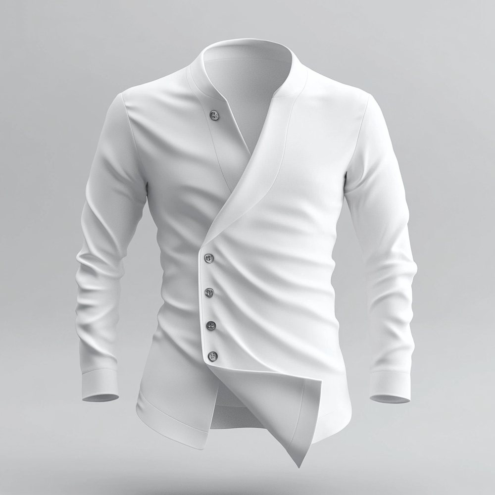 Men's Solid Lapel Collar Slant Button Long Sleeve Shirt