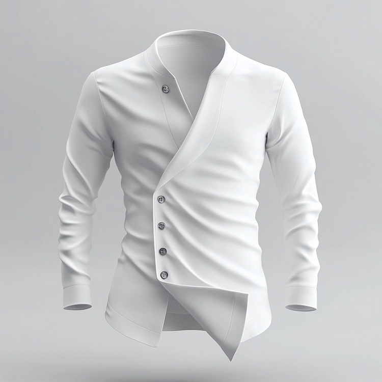 Men's Solid Lapel Collar Slant Button Long Sleeve Shirt