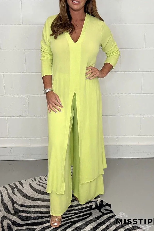 Slit Long Top Trousers Set