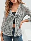 Elegant Floral Lace Cardigan - 3/4 Sleeve, Sheer, Open Front Design - Versatile for Casual or Evening Wear, Women's Fashion Top