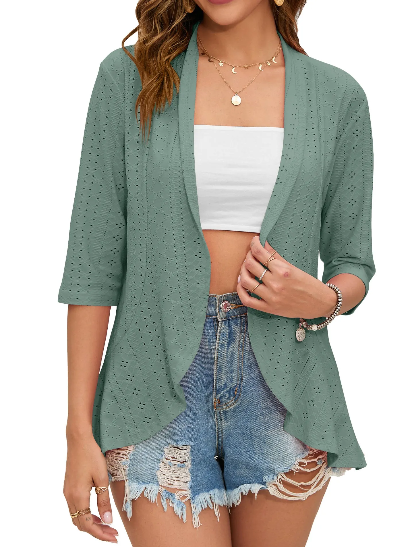 Women's Solid Color 3/4 Sleeve Ruffle Top