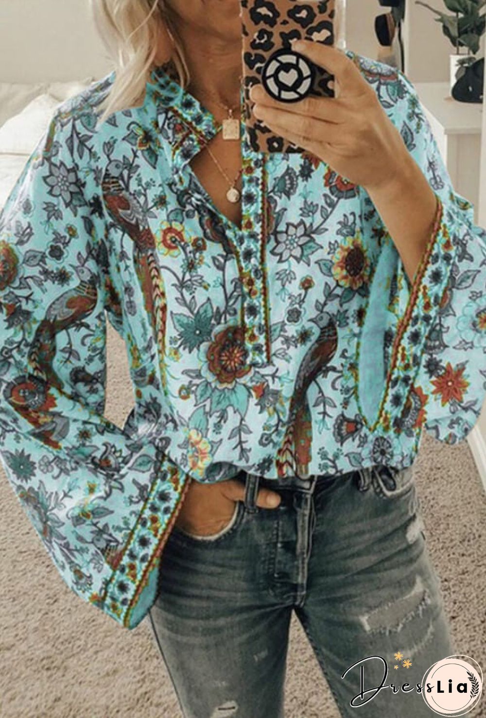 Fashion Casual Floral Print Blouse
