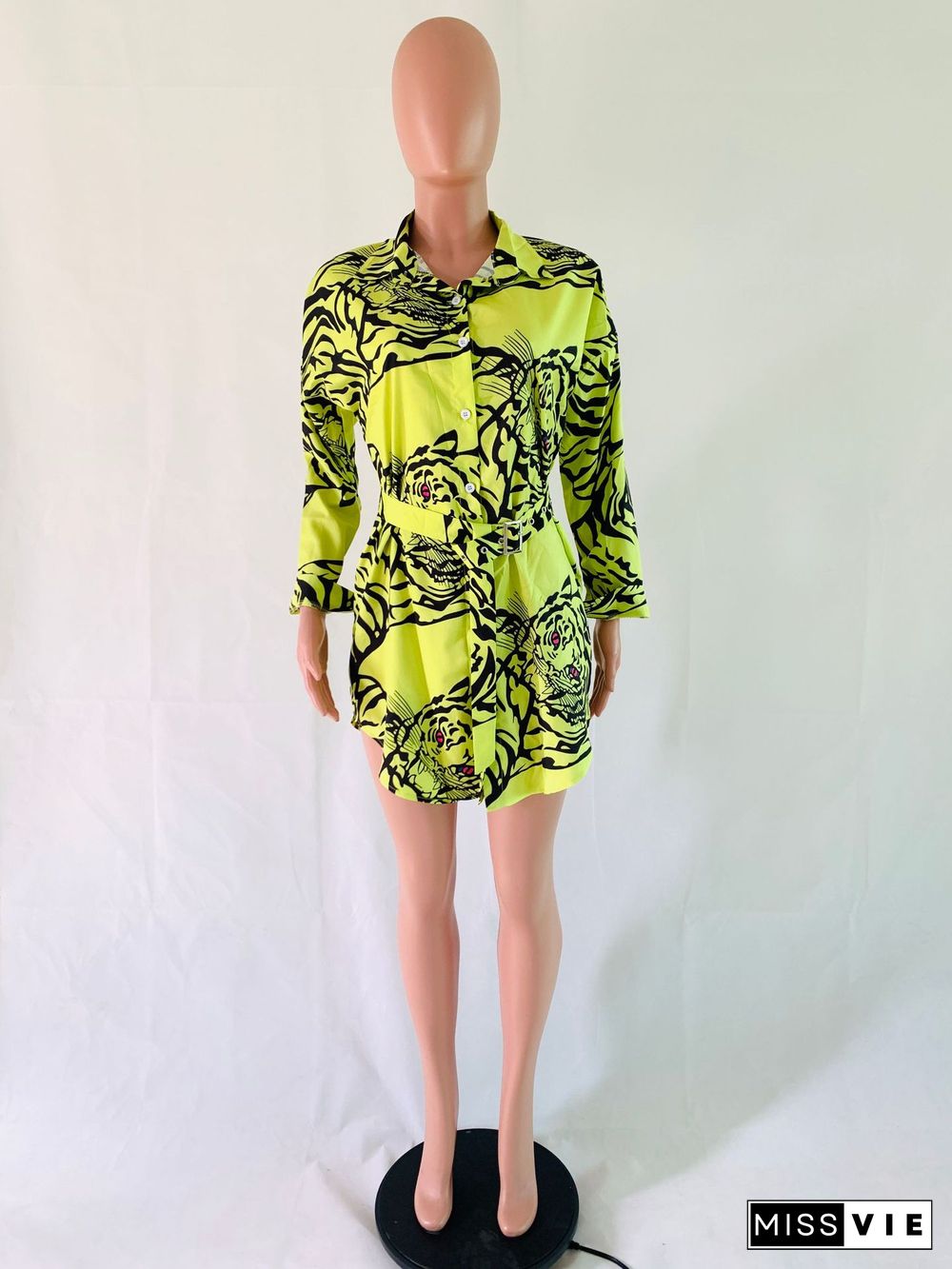 Fashion Printing Long Sleeve Mini Shirt Dress