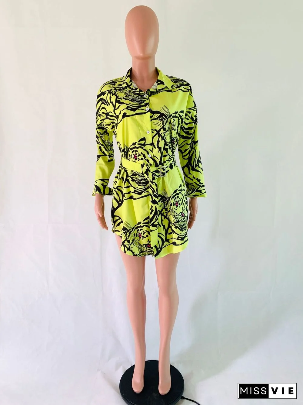 Fashion Printing Long Sleeve Mini Shirt Dress