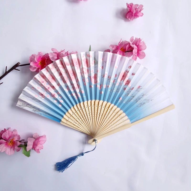 3 Pieces Ancient Style Folding Fan Female Classical Tassel Silk Fan Chinese Style Small Fan Portable Dance Craft National Fashion Fan Student Fan